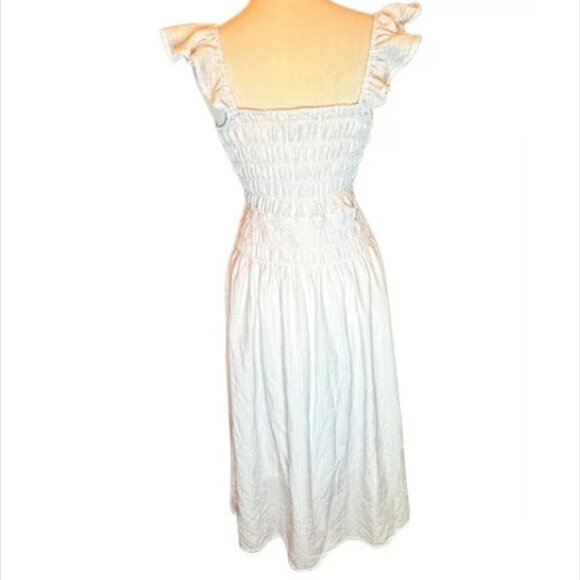 And Now This! White Dress Elastic Ruffle Sundress Strechy Smocked BOHO  Large - Picture 3 of 9
